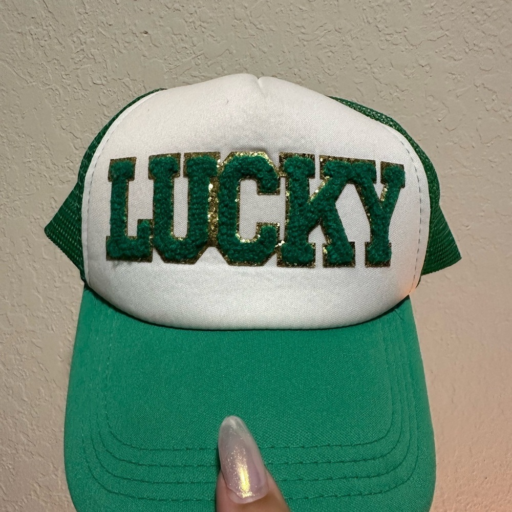 LUCKY Green and White Trucker Hat One Size with Snaps - Picture 4 of 7